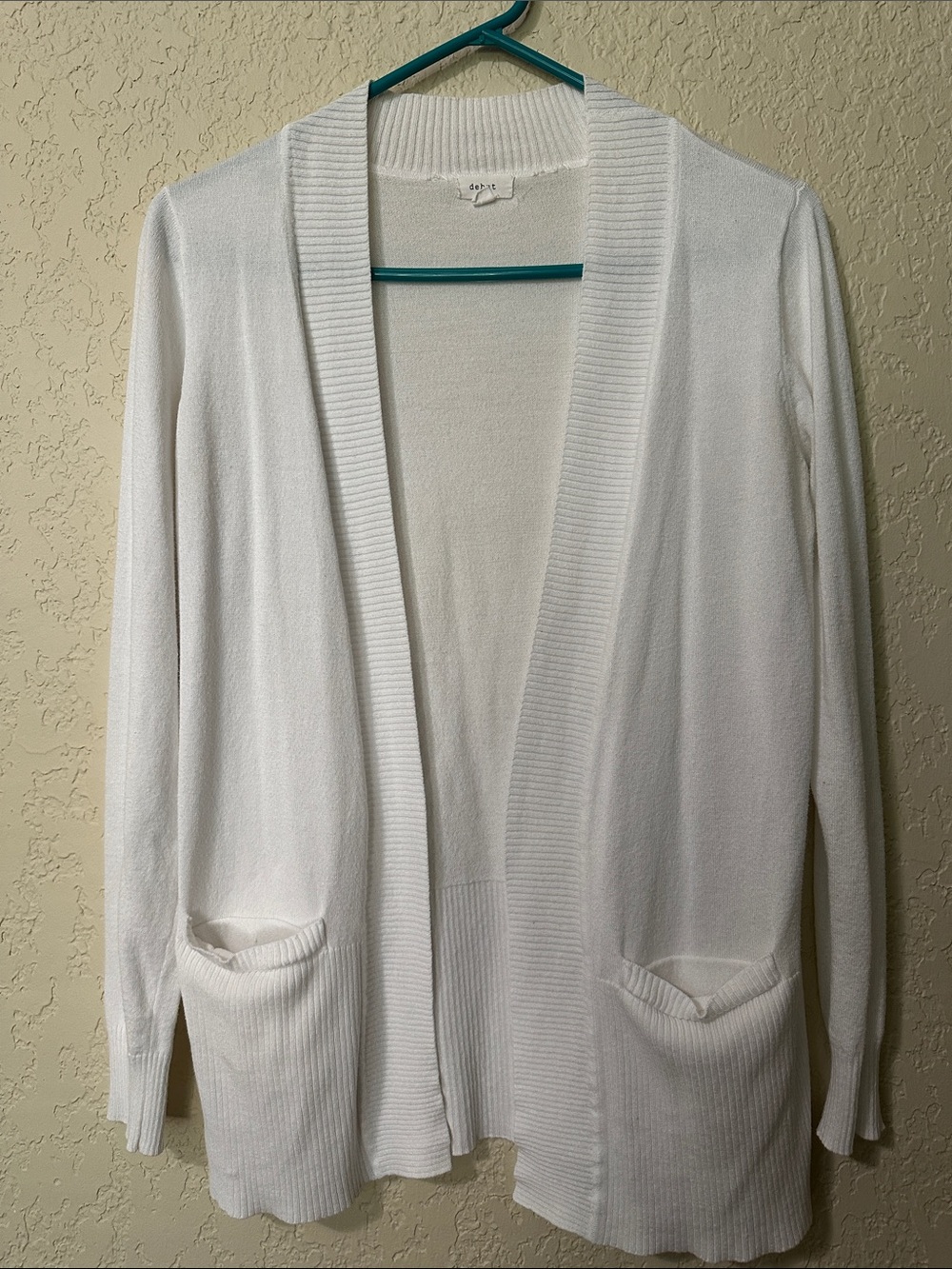 debut White Open-Front Ribbed Trim Cardigan
